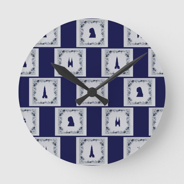 Collage Delft blue tiles Round Clock (Front)