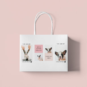 Collage Dog Photos   Dog Is My Valentines   Pink  Large Gift Bag