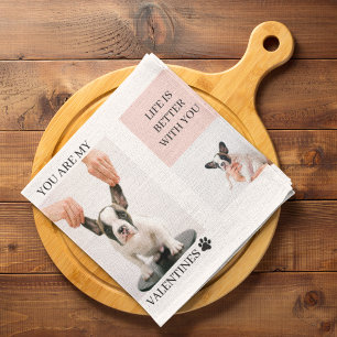 Collage Dog Photos   Dog Is My Valentines   Pink  Tea Towel