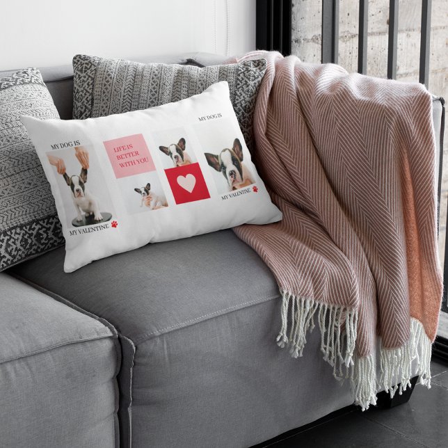 Collage Dog Photos | My Dog Is My Valentine Lumbar Cushion (Creator Uploaded)