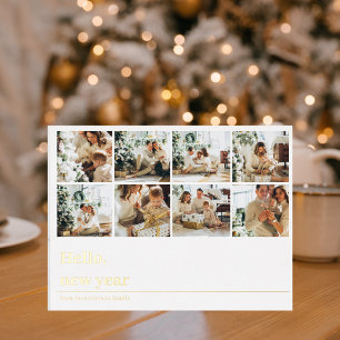 Collage Family Photo   Hello New Year Foil Holiday Postcard