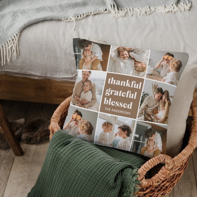 Collage Family Photo | Thankful Grateful Blessed Cushion (Creator Uploaded)