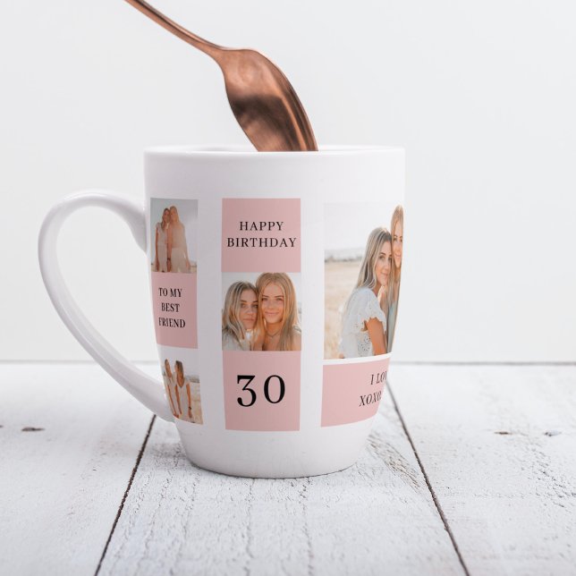Collage Friend Photos | Happy Birthday Gift Latte Mug (Creator Uploaded)