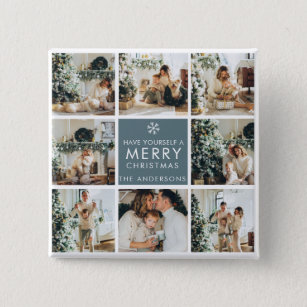 Collage Holiday Photos   Merry Christmas   Gift 15 Cm Square Badge