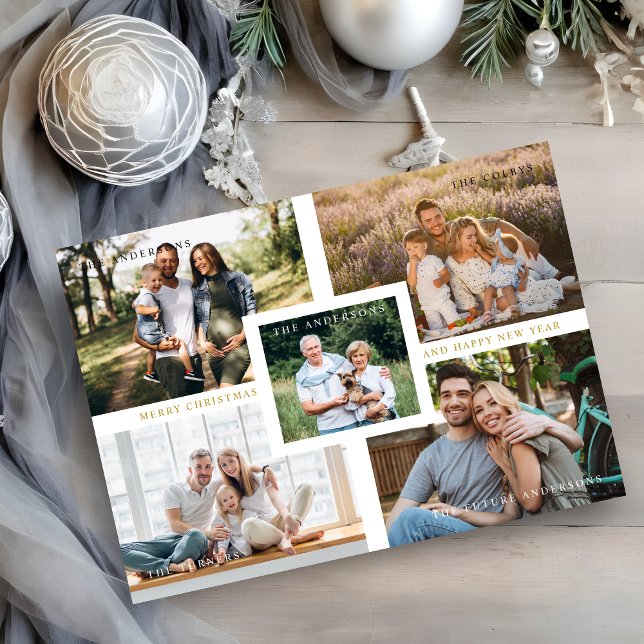 Collage Minimalist Merry Christmas Photo Families (Collage Minimalist Merry Christmas Photo Family Holidays Card.)