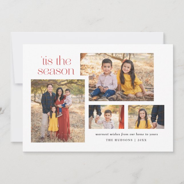 Collage Modern Script Tis The Season Calligraphy H Holiday Card (Front)