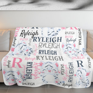 Collage Name White Tigers with Name Pattern Fleece Blanket