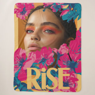 Collage of a woman with vibrant flowers sherpa blanket