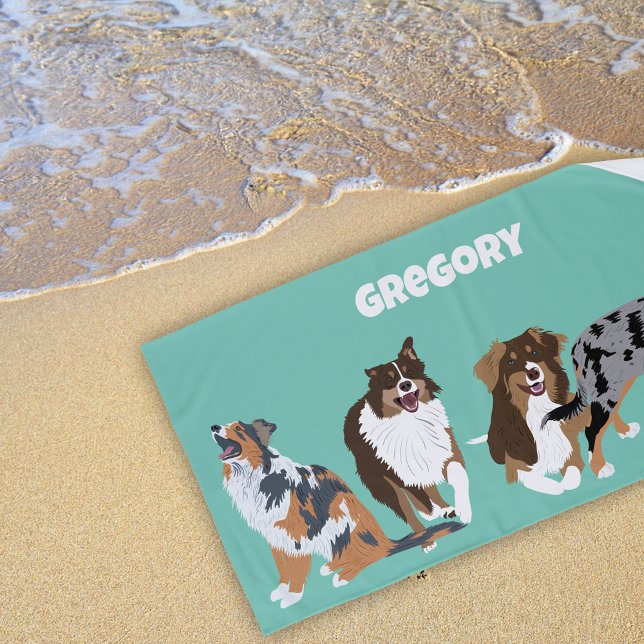 Collage of Australian Shepherds Aussie Dogs Beach Towel (Creator Uploaded)