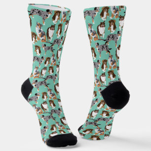 Collage of Autralian Shepherds Aussie Dogs Socks