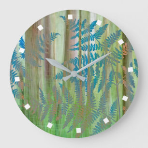 Collage of Bracken Ferns and Forest   Seabeck, WA Large Clock