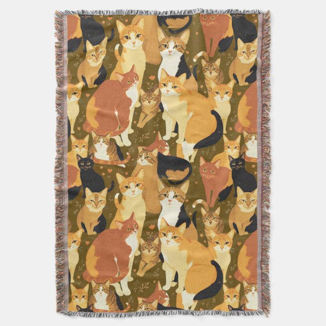 Collage of Cats in Brown, Tan and Rust Throw Blanket (Front Vertical)