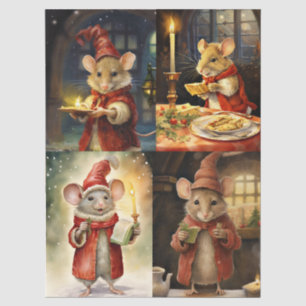 Collage of Christmas Mice for Decoupage Tissue Paper