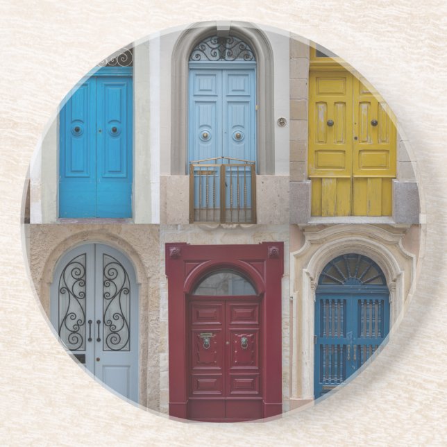 Collage of colourful front doors coaster (Front)