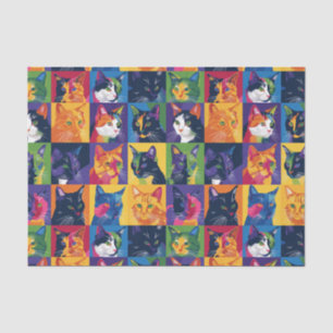 Collage of Colourful Pop Art Cats Decoupage Tissue Paper