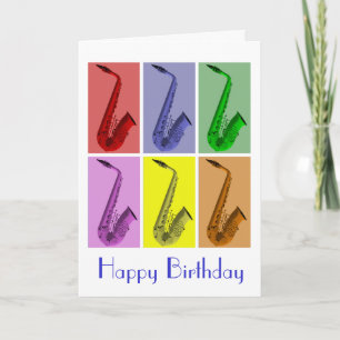 Collage of Colourful Saxophones Birthday Card