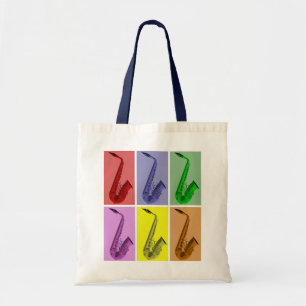 Collage of Colourful Saxophones Pattern Tote Bag