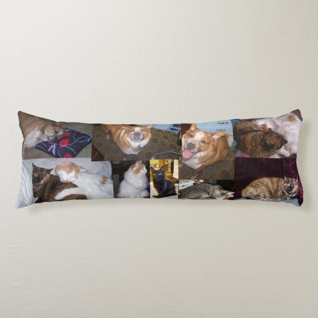 Collage of Cuddly Pet Photos Body Pillow (Front)