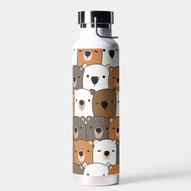 Collage of cute bear faces water bottle (Left)
