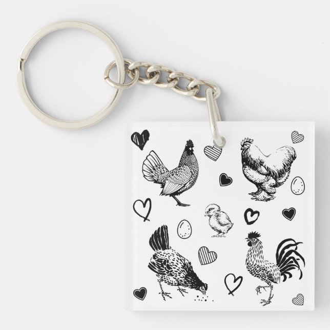 Collage of Cute Chickens Key Ring (Front)