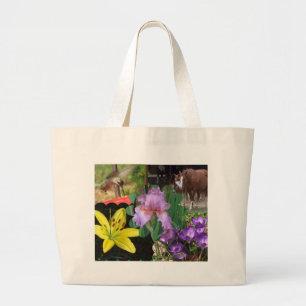 Collage of Flowers, Horses, and Hummingbird Large Tote Bag