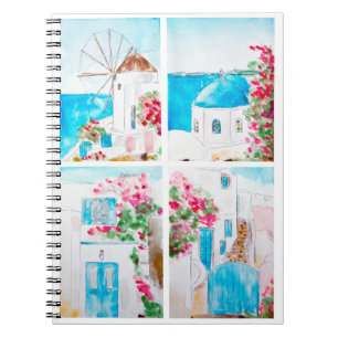 Collage of Greece watercolor painting Notebook