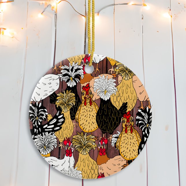 Collage of Hand Drawn Funny Chickens  Ceramic Ornament (Creator Uploaded)