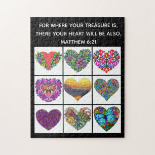 Collage of Hearts, with  Verse from Matthew 6:21 Jigsaw Puzzle