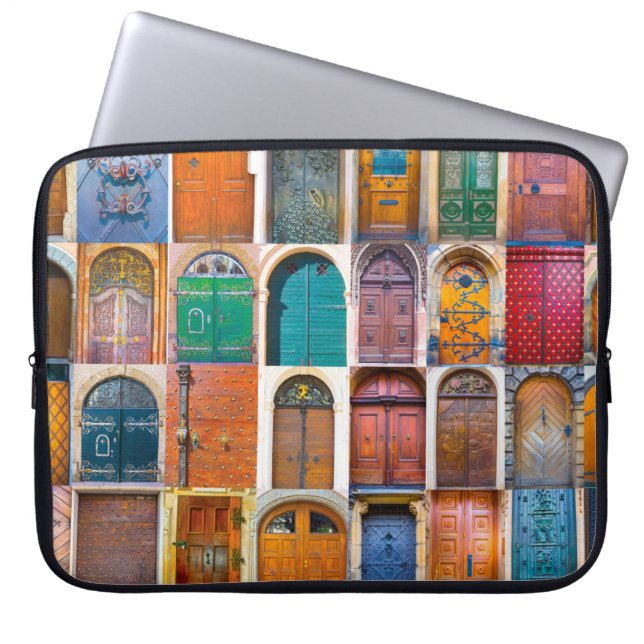 Collage of mediaeval front doors at Prague,  Czech Laptop Sleeve (Front)