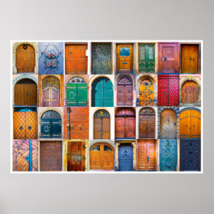 Collage of mediaeval front doors at Prague,  Czech Poster