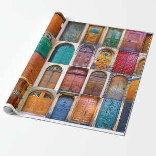 Collage of mediaeval front doors at Prague,  Czech Wrapping Paper