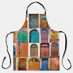 Collage of medieval front doors at Prague,  Czech  Apron