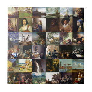 Collage of paintings of van Gogh, Vermeer, etc Ceramic Tile