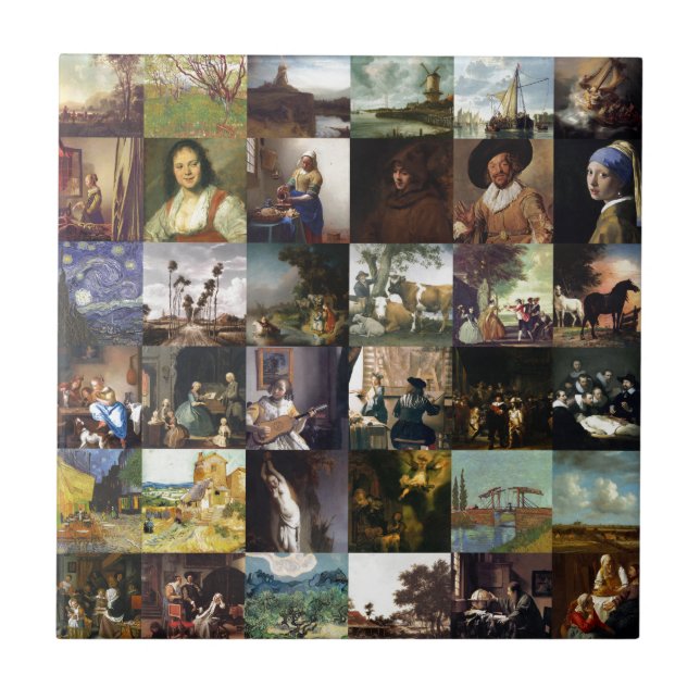 Collage of paintings of van Gogh, Vermeer, etc Ceramic Tile (Front)