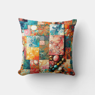 Collage of Vivid Marbled Patterns Cushion