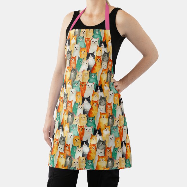Collage of Watercolor Cats Pattern  Apron (Insitu)