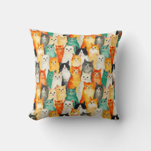 Collage of Watercolor Cats Pattern  Cushion