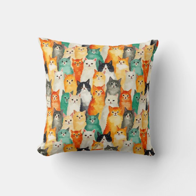 Collage of Watercolor Cats Pattern  Cushion (Front)