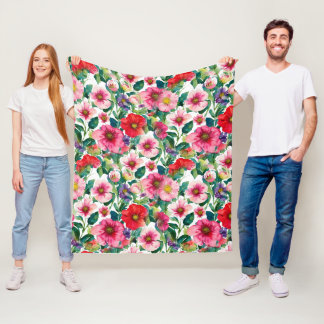Collage, pattern of painted flowers, watercolor 2 fleece blanket