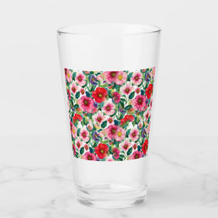Collage, pattern of painted flowers, watercolor 2 glass