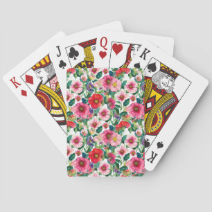 Collage, pattern of painted flowers, watercolor 2 playing cards
