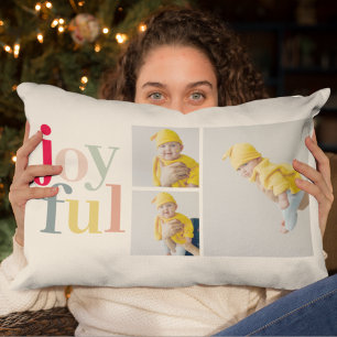 Collage Photo And Colourful Joyful   Holiday Gift Lumbar Cushion