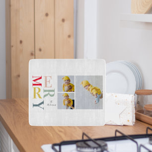 Collage Photo And Colourful Merry   Happy Holiday Cutting Board
