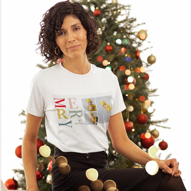 Collage Photo And Colourful Merry | Happy Holiday T-Shirt (Creator Uploaded)