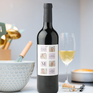 Collage Photo & Best Grandma Ever Best Purple Gift Wine Label