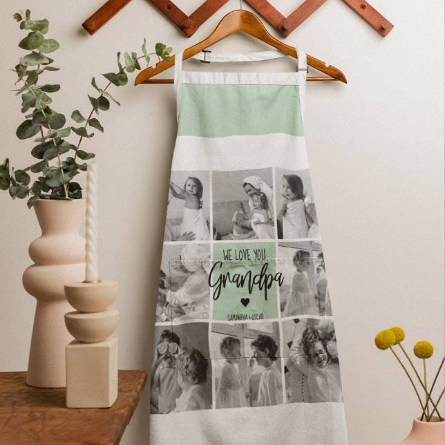 Collage Photo Best Grandpa Ever Pastel Mint Gift Apron (Creator Uploaded)