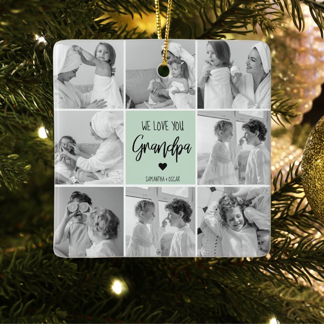 Collage Photo Best Grandpa Ever Pastel Mint Gift Ceramic Ornament (Creator Uploaded)