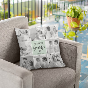 Collage Photo Best Grandpa Ever Pastel Mint Gift Cushion
