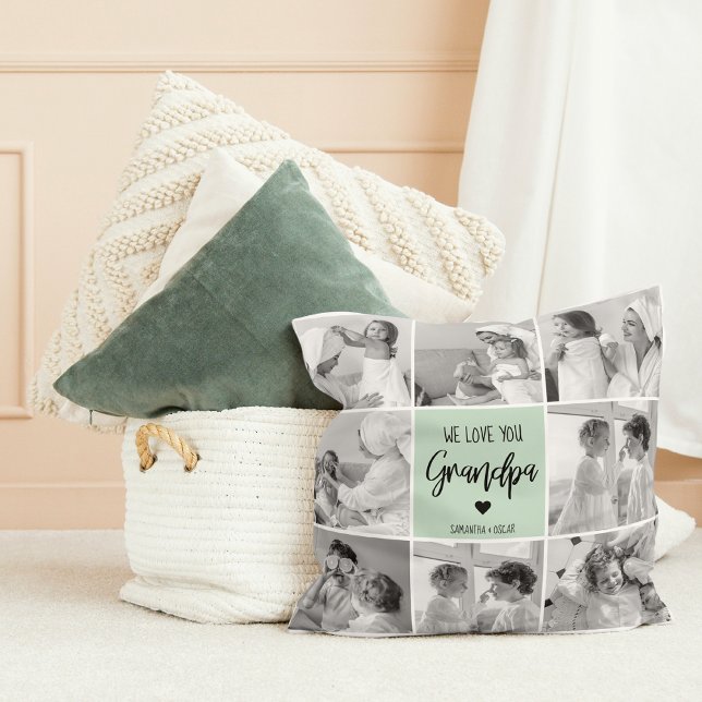 Collage Photo Best Grandpa Ever Pastel Mint Gift Cushion (Creator Uploaded)