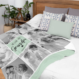 Collage Photo Best Grandpa Ever Pastel Mint Gift Fleece Blanket